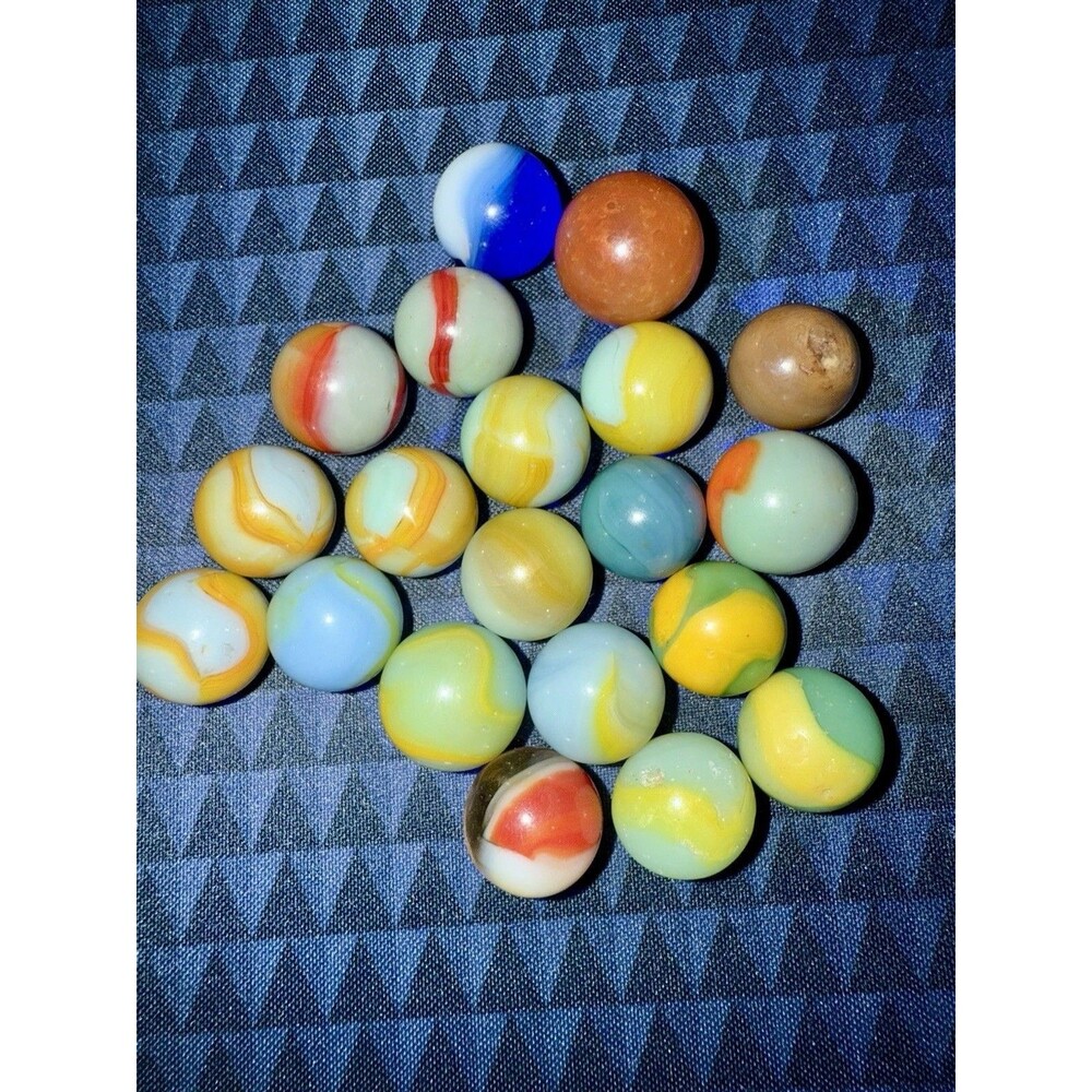 Lot 19 Rare Vtg Akro Agate Peltier Rainbow Marbles - UV Glow collection